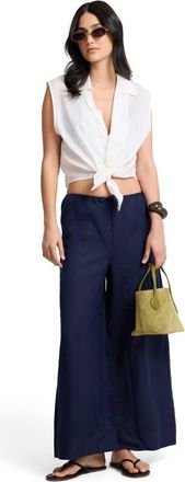 Onia Air Linen Drawstring Wide Leg Pant in Noir Navy at Nordstrom, Size X-Small