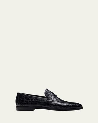 Magnanni Mens Vicente Croc Leather Penny Loafers