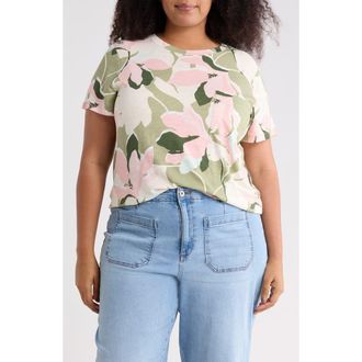 Sanctuary Cotton Blend Pocket T-Shirt in Green Lillies at Nordstrom Rack, Size 1X
