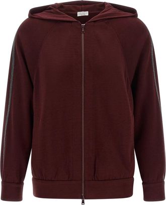Brunello Cucinelli Monile Zip-up Hoodie - Dames - Vesten met rits - Rood - L - Katoen - Hoodies & sweatvesten