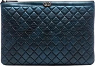 Chanel Pre-owned Clutches, female, Blue, Size: ONE SIZE Pre-owned Quilted Clutch