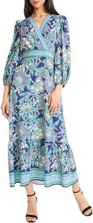 Donna Morgan Print Balloon Sleeve Maxi Dress in Navy/Blue at Nordstrom Rack, Size 10