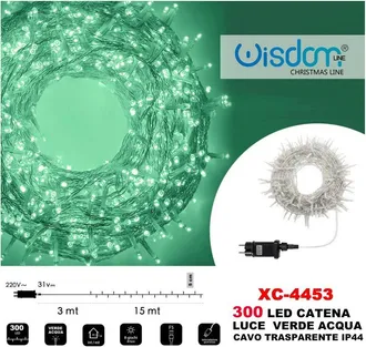 Trade Shop Trade Shop - Catena Luminosa 300 Luci Led Lucciole Luce Verde Acqua Cavo Trasparente Xc-4453