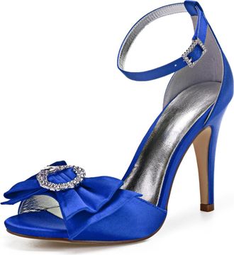 Generic Wedding Shoes Women Open Toe Stiletto High Heeled Sandals High Heels Satin Bridal Shoes for Prom, Party, Daily 10.5Cm,Blue,3 UK