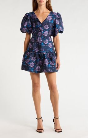 Sugarlips Nicole Floral Jacquard Minidress in Navy-Multi at Nordstrom, Size X-Large