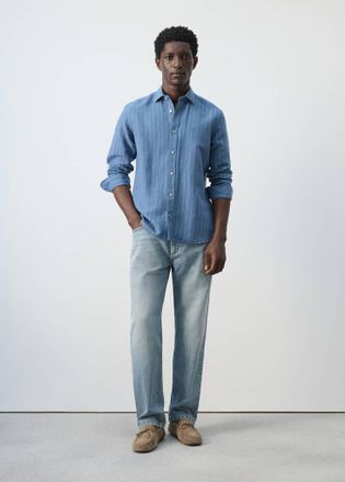 Mango Camicia regular-fit lino cotone righe blu inchiostro - Uomo - XXL - MANGO MAN