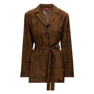 Max Mara Shirts, female, Brown, Size: XS Silk Belted Blouse
