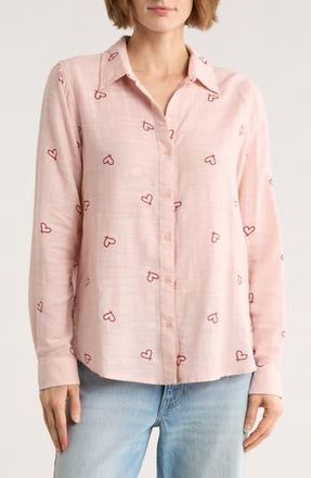 Lucky Brand Heart Print Button-Up Shirt in Red Geo at Nordstrom Rack, Size X-Large