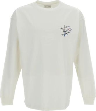 Dr&ocirc;le de Monsieur Tops, Heren, Wit, L, Katoen, Esquisse Slogan Long Sleeve T-shirt
