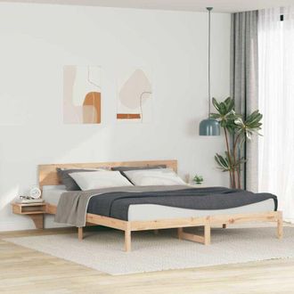 vidaXL Bed Frame with Headboard Brown Solid pine wood Vidaxl