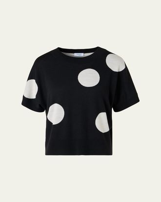 Akris Polka-Dot Merino Wool Short-Sleeve Sweater