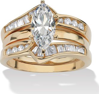 Palm Beach Jewelry 3.57 TCW Marquise-Cut Cubic Zirconia Two-Piece Bridal Set in 18k Gold-plated