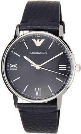 Emporio Armani Mens Kappa 3-Hand Quartz Leather Strap Watch, 41mm at Nordstrom Rack