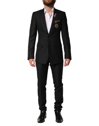 Dolce & Gabbana Mens Black Embellished Single Breasted 2 Pc Suit