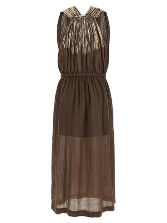 Nude Linen Blend Dress - Brown