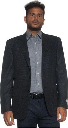 Canali Geruite Wol Zijde Kasjmier Jas - Heren - Blazers - Grijs - L - Wol - Jassen