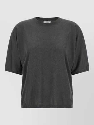 Brunello Cucinelli cashmere silk sparkling short-sleeve crew-neck sweater