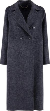 Nenette Lange dubbele jas - Dames - Mantel - Blauw - S - Wol - Jassen