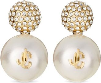 Jimmy Choo London Auri crystal-embellished earring - women - Crystal/Brass/Pearl - One Size - Gold