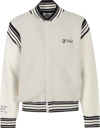 Off-white Script Logo Knit Bomber - Heren - Bomber jackets - Grijs - S - Wol - Jassen