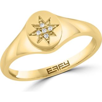 Effy 14K Gold Diamond Starburst Signet Ring in Yellow Gold at Nordstrom Rack, Size 7