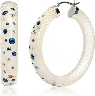 Gold & Honey Womens Large Oval Confetti Hoop Earrings In White