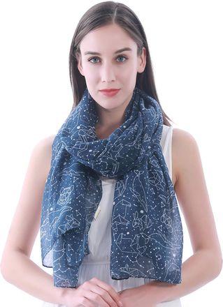 Lina & Lily Star Constellation Print Womens Scarf Shawl Wrap Lightweight (Navy Blue)