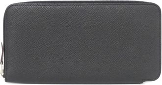 Herm&egrave;s Black Blue Marine Fauve Epsom Leather Silk Long Wallet (Bi-Fold) (Pre-Owned)