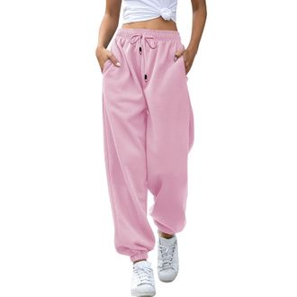 Generic Ladies Tracksuit Bottoms Short Leg, Womens Sweatpants with Pockets Soft Comfort Jogging Bottoms for Women Plus Size Drawstring Elastic Waist Trousers 