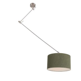 QAZQA Qazqa Moderno L&aacute;mpara Colgante De Acero Con Pantalla De 35 Cm Verde Regulable - Blitz Textil /acero Redonda Adecuado Para Led Max. 1 X 60 Watt