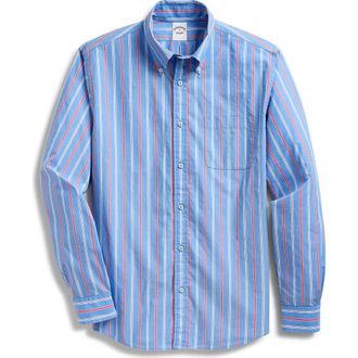 Brooks Brothers Friday Regular Fit Stripe Cotton Poplin Button-Down Shirt in Palace Blue Cardinal Stripe at Nordstrom, Size Xx-Large
