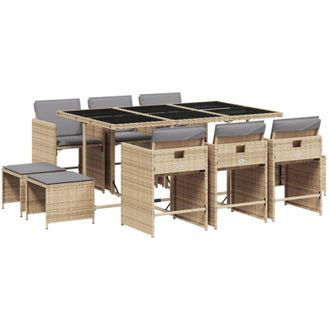 vidaXL Set Comedor De Jard&iacute;n 11 Pzas Con Cojines Rat&aacute;n Sint&eacute;tico Beige Vidaxl