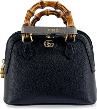 Gucci Diana Nm Bamboo Dome Top Handle Leather Black Leather Handbag (Pre-Owned)