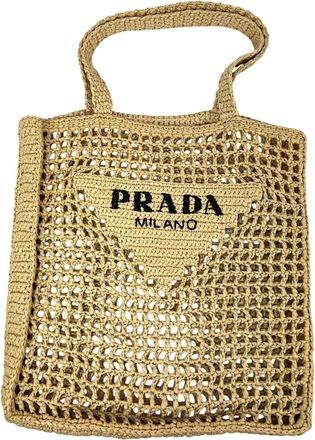 Prada Raffia Crochet Large Tote Bag Natural