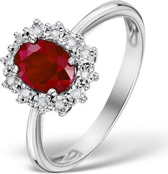 The Diamond Store Ruby Ring With Lab Diamond Halo 7 x 5mm Set in 925 Silver