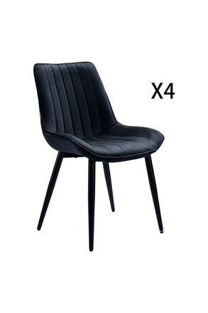 Living and Home Set of 4 Upholstered Dining Chairs in Black