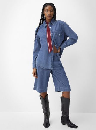 Icone Womens Pleated lightweight denim Bermuda short