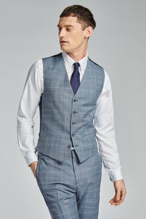 Ted Baker Mens Dusty Blue Tonal Check Waistcoat - Size 42 Regular