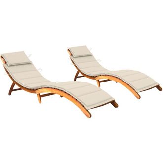vidaXL Tumbonas 2 Unidades Con Cojines Madera Maciza De Acacia Vidaxl
