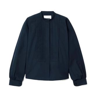 Jil Sander Shirts, female, Blue, Size: 2XL Jil Sander Womens Pleated Band Collar Shirt
