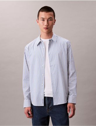 Calvin Klein Mens Stripe Cotton Stretch Poplin Button-Down Shirt - Blue - 2XL