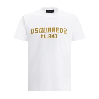 Dsquared2 T-Shirts, male, White, XL, Milano Flocked Logo T-Shirt