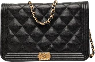 Chanel Pre-owned The Boy Wallet on Chain - Dames - Vintage Schoudertas - Zwart - ONE Size - Leer - Vintage