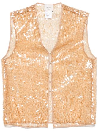 Alysi sequin-embellished top - women - Polyester - 46 - Yellow