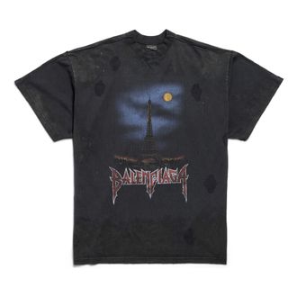 Balenciaga Paris Moon Double Front T-shirt Oversized Black 791615TQVY22020