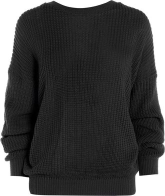 Janisramone Oversized New Ladies Womens Chunky Baggy Jumper Knitted Sweater Thick Top S-3XL 8-26 Black