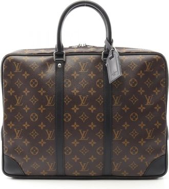 Louis Vuitton Black Brown Coated Canvas Leather Briefcase (Pre-Owned)