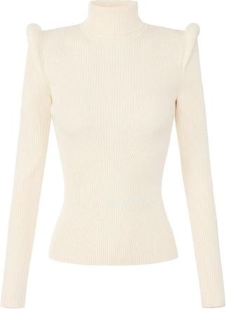 Elisabetta Franchi Truien & Vesten, Dames, Beige, S, Gebreide coltrui met 3D-details
