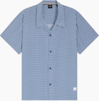 HUGO BOSS Mens Straight Fit Patterned Beach Shirt - Blue - Size: 36