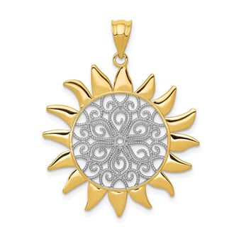 Diamond2Deal 14k Yellow Gold Rhodium Sun Filigree Pendant